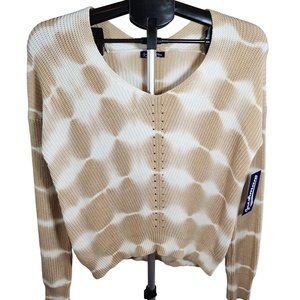 Freshman 1996 V Neck White & Taupe Pull Over Tie Dye Long Sleeve Sweater . NWT